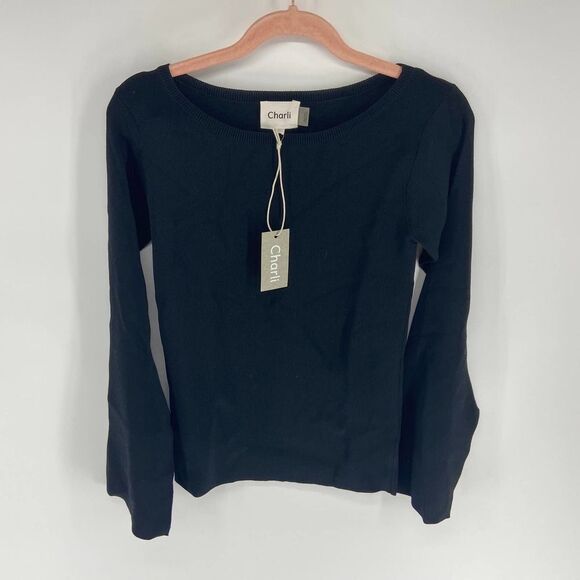Charli Black Knit Bell Sleeve Crew neck Sweater NWT Womens XS - Picture 4 of 6